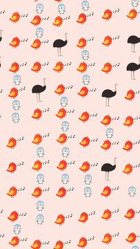 Cartoon birds and ostriches with musical notes pattern