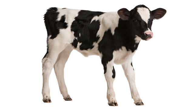 Young black and white spotted Holstein calf standing