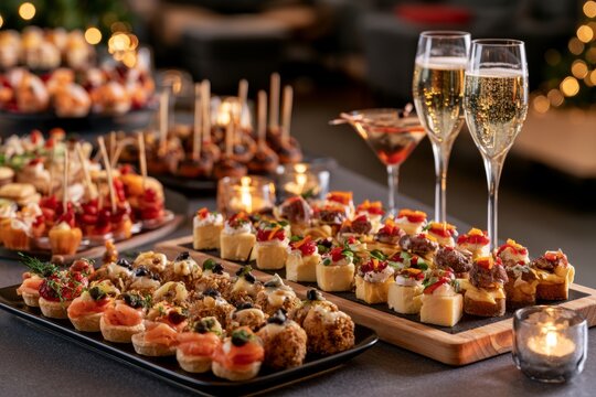 Christmas Office Party Buffet with Champagne and Gourmet Canapes