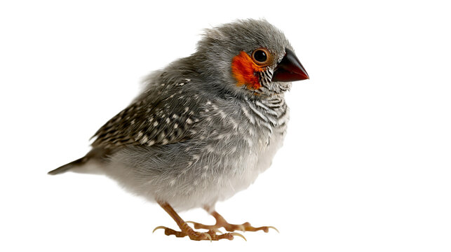 Small grey zebra finch bird with orange cheek patch and dark beak