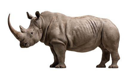 Large adult white rhinoceros standing in profile with prominent horns © Sylas