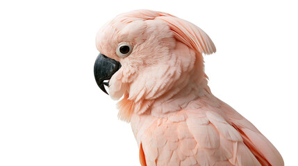 Close up portrait of a Moluccan cockatoo with soft pink feathers and black beak © Sylas