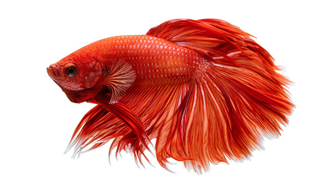 Vibrant red Betta fish with long flowing fins and scales