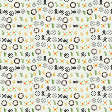 Seamless pattern of floral and bamboo motifs