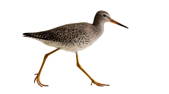 Spotted sandpiper with long yellow legs and slender beak standing in profile