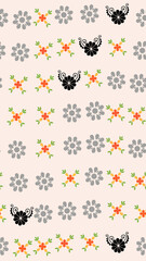 Seamless pattern of three floral motifs in gray, orange, and black © uut