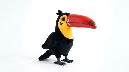 Obraz premium Cute black and yellow toucan plush toy with big red beak