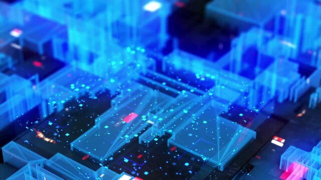 Futuristic Digital Processor Circuit Board With Glowing Data Streams And Abstract Cybernetic Architecture For Advanced Computing Technology Concepts