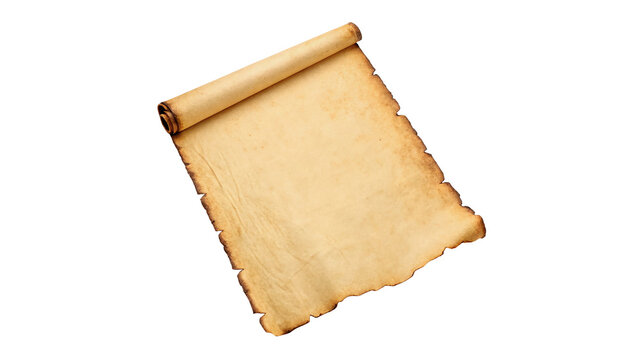 Ancient vintage blank parchment paper scroll roll manuscript isolated on transparent background png
