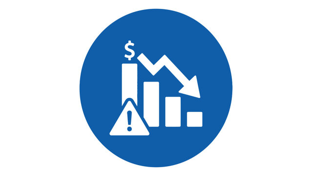 Financial loss vector graphic illustration featuring falling bar charts and warning hazard sign symbols