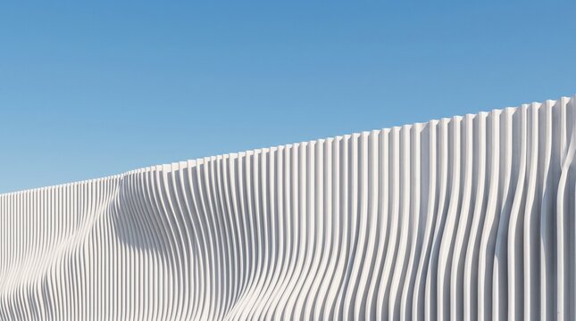 Modern white parametric wavy wall facade under a clear blue sky
