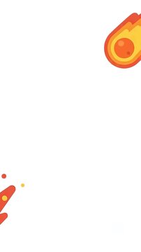 Playful vector illustration of bright red and orange comets or meteors falling diagonally across a clean white background