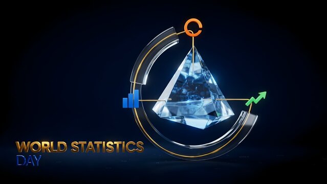 Crystal pyramid with financial growth charts for world statistics day