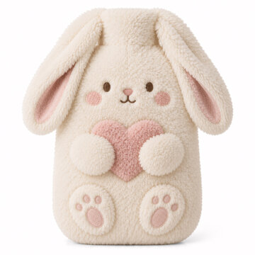 fluffy cream bunny holding heart plush toy