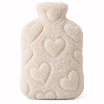 beige hot water bottle with embossed hearts