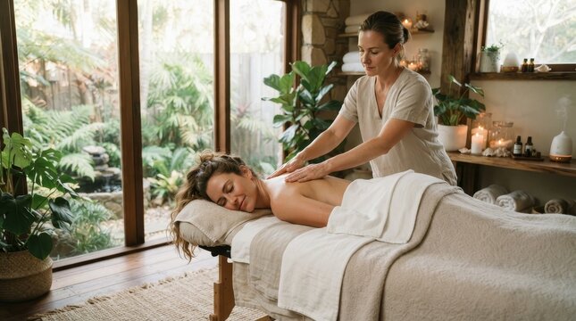 Professional woman administering relaxing massage therapy session.