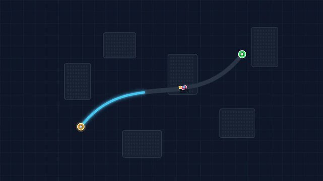 Online delivery service tracking map with moving vehicle and successful delivery notification motion graphics