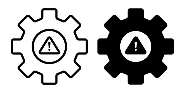 Gear warning symbol with machinery, caution, maintenance, repair and safety elements for industrial equipment, engineering, manufacturing and technical signage.