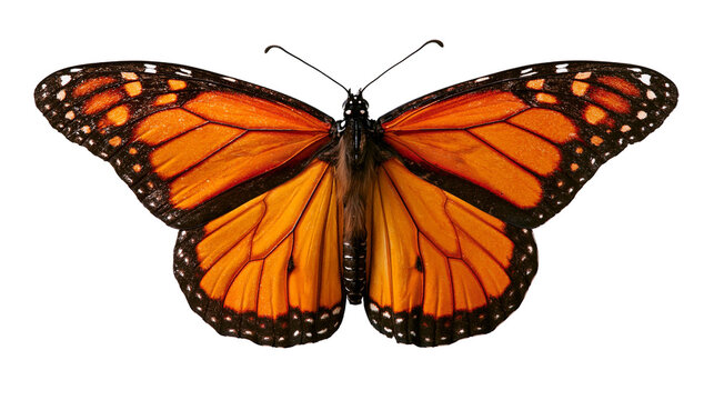 Vibrant orange and black monarch butterfly with open wings