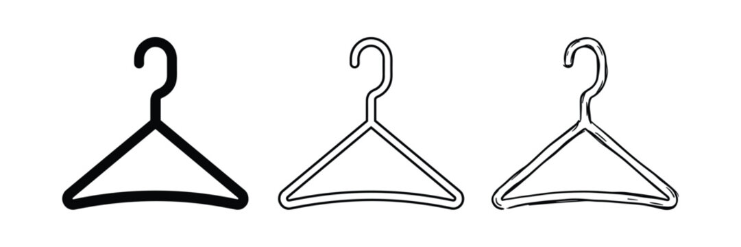 Clothes hanger symbol with solid outline and hand-drawn sketch styles clothing wardrobe
