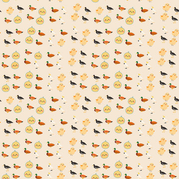 Cartoon Birds Pattern with Chicks, Ducks, and Cockatoos