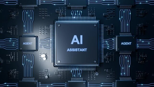 AI Assistant and Agent Processor Network Top View 3D Animation