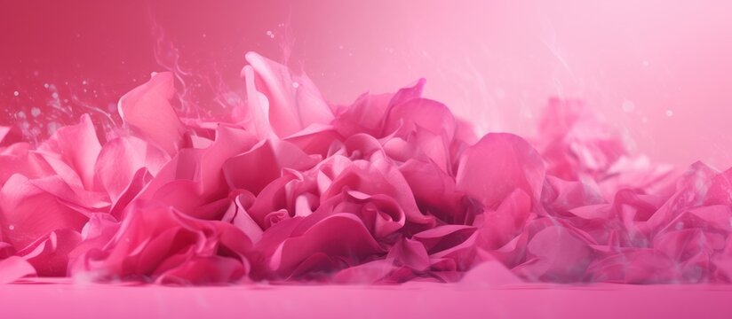Abstract Swirls of Pink Smoke and Petals on a Gradient Background.