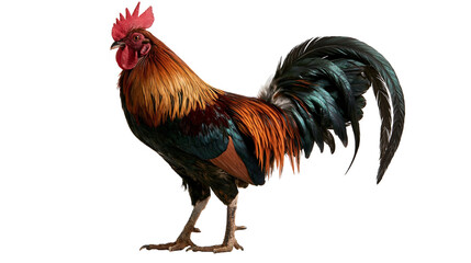 Majestic rooster with vibrant orange and iridescent black feathers © Isolde