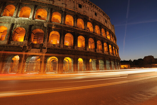 Europe, Italy, Rome, View of colosseum at night