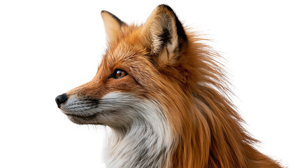 Profile portrait of a red fox with vibrant orange fur and white chest markings © Isolde