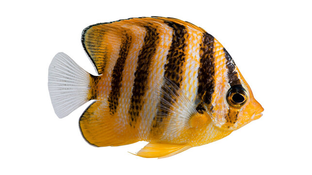 Orange and black striped angelfish with translucent fins