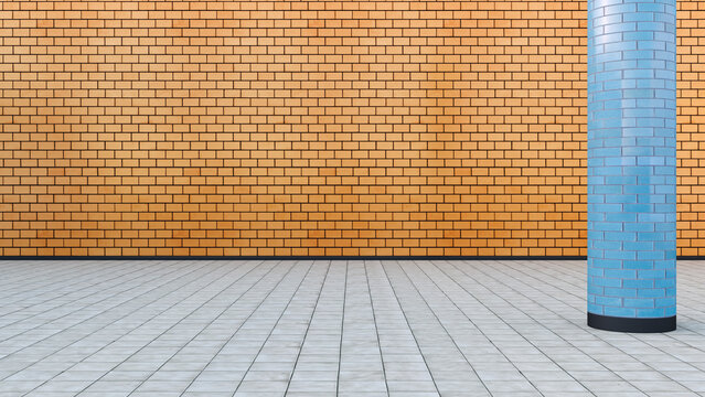 3D Renderin, Tiled hall with cloumn