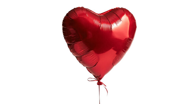 Shiny metallic red heart shaped foil balloon with tied ribbon