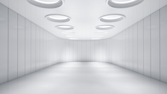 Empty white room with skyholes, 3D Rendering