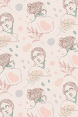 Greek sculpture pattern background, feminine line art design © Rawpixel.com