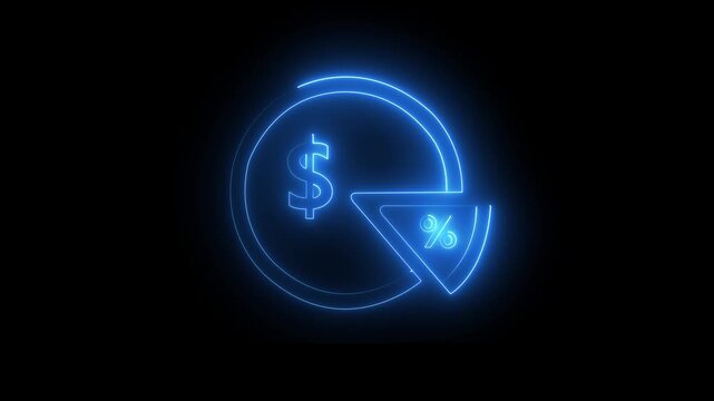 Abstract 3d rendering glowing blue neon symbol of pizza slice with glowing outlines. Neon Pizza Slice Badge On Black Background. 