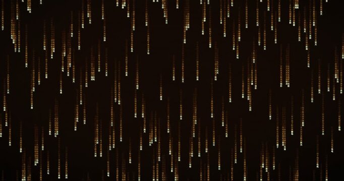 Dense streams of Han ideogram characters cascade down in a vibrant amber animation, creating a mesmerizing code storm.