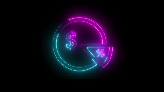 Abstract 3d rendering glowing blue and pink neon symbol of pizza slice with glowing outlines. Neon Pizza Slice Badge On Black Background. 