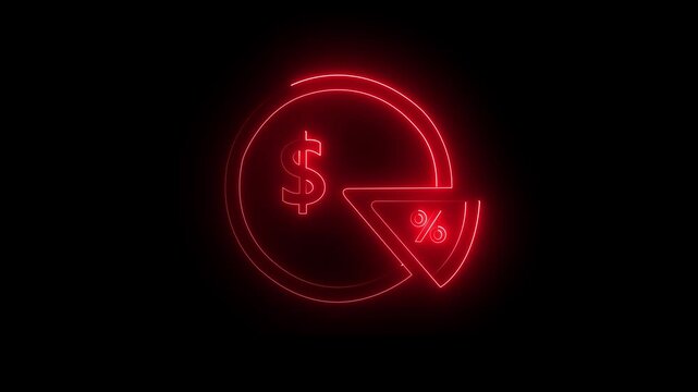 Abstract 3d rendering glowing red neon symbol of pizza slice with glowing outlines. Neon Pizza Slice Badge On Black Background. 