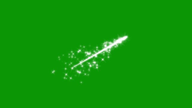 Glittering stars line glowing sparkle trail animation, magical sparkle dust, glitter line stars, fairy doodle stars, luxury white glitter sparkles star trail on green screen. 4k video