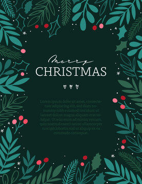Lovely hand drawn Christmas design, cute greenery, berries and snowflakes, great for cards, invitations, banners - vector