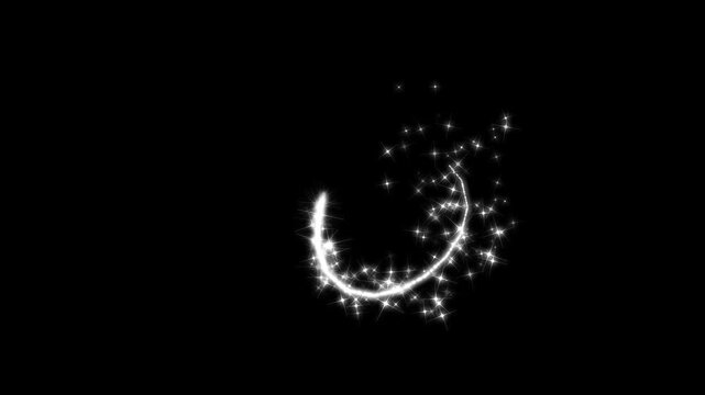 Magic light stars line effect, twinkle magic dust animation, fairy dust sparkle particles, doodle stars motion, magical dust trail, fairy dust wand glitter stars trail on black screen. 4k video