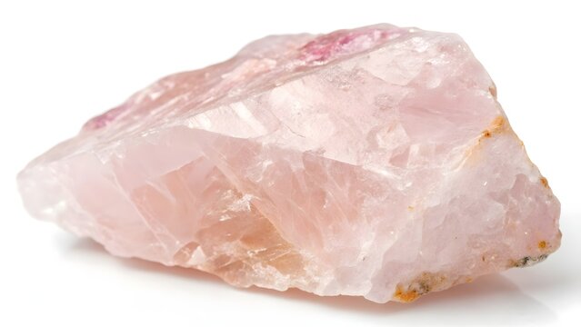 Quartz crystal displays a natural pale pink hue with sharp jagged edges and translucent facets.