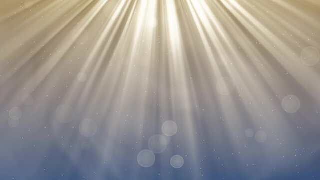 Soft god rays shining through warm golden haze with floating light particles, calm heavenly worship background seamless loop for church presentation screens