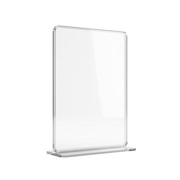 Clear acrylic table tent sign mockup standing on white background