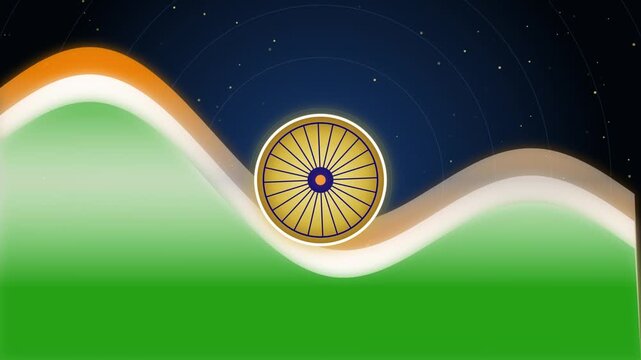 Indian flag colors wave with Ashoka Chakra emblem motion background for patriotic events