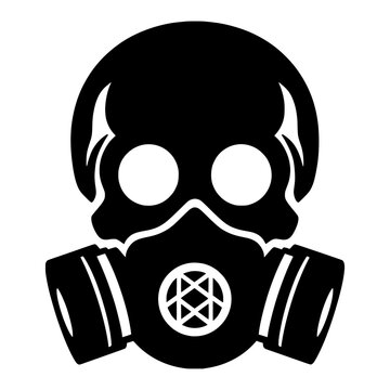Vector illustration of a monochrome skull wearing a respirator gas mask in bold black silhouette style.