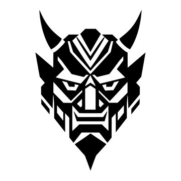 vector illustration of a demon or oni mask in geometric and tribal style.