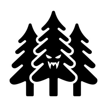 vector illustration of three pine trees in a haunted forest.