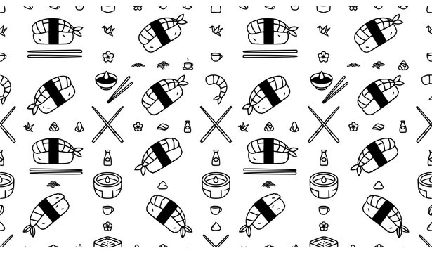 Geometric Ebi Nigiri Sushi Seamless Pattern Monochrome Vector